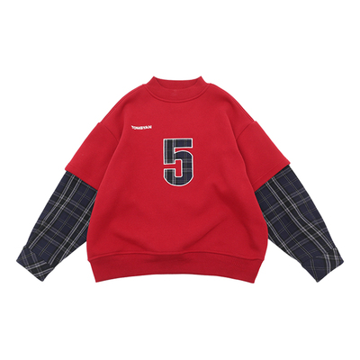 男童加绒卫衣潮牌上衣韩版假两件