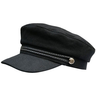 学院风细腻毛呢平顶帽皮沿八角帽女韩版出游度假凹造型气质百搭帽