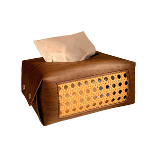 复古藤编纸巾盒中古风美学轻奢纸巾套家用客厅创意桌面抽纸盒卧室