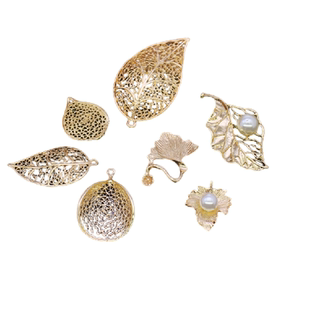 DIY复古合金饰品配件镂空大号树叶 中式枫叶装饰手工团扇茶杯材料