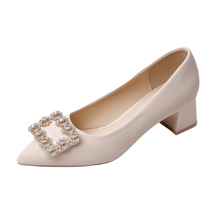 粗跟单鞋女2026新款春秋工作职业女鞋子配裙子百搭伴娘尖头高跟鞋