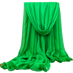 绿色丝巾女夏季防晒果绿纱巾超大雪纺沙滩巾头巾秋冬保暖围巾披肩