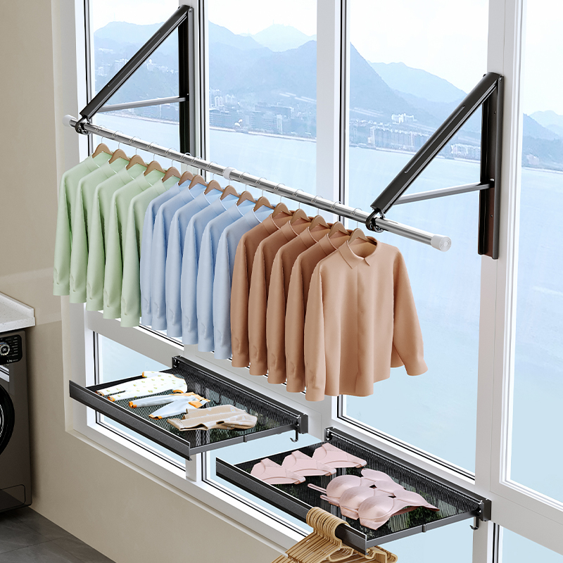 折叠晾衣架阳台家用晾衣杆晒被子神器隐形晒衣服架子壁挂式室内