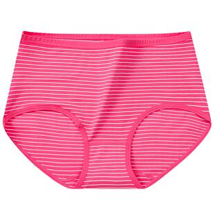 女士内裤女纯棉夏天条纹日系少女透气中腰大码胖mm初中生三角裤头