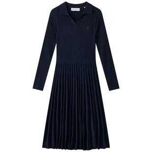 Marc O'Polo/MOP25冬季新款POLO领X型logo刺绣纽扣毛织百褶连衣裙