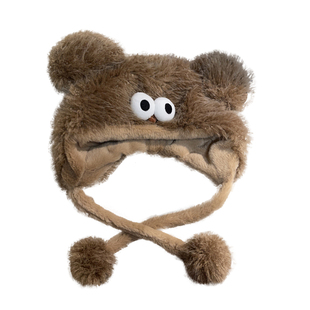 双笙欧尼大眼睛萌趣猫耳冲顶帽可爱毛茸茸渔夫帽保暖冷帽秋冬帽子