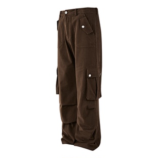 PASET美式复古阔腿咖色工装裤男款潮牌宽松直筒纯棉休闲长裤子