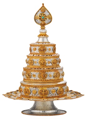 尼泊尔曼扎盘全套佛前摆件铜鎏金银供佛用品大全米盒宝瓶