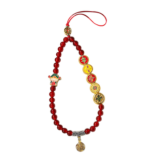 红玛瑙手机挂绳手腕款串珠挂饰精致高级感国风手机链条挂件男女款