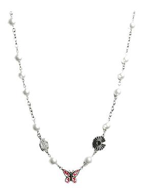 ins原创设计风新款红色拼接珍珠