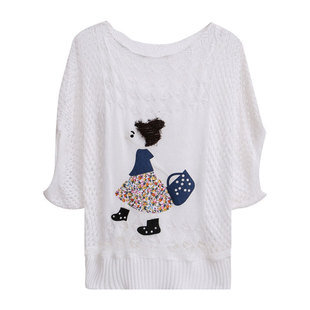 针织衫薄款女宽松秋装2025年新款女装潮夏短袖大码镂空蝙蝠衫上衣