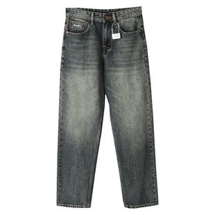 秋冬2026新款高端复古直筒牛仔裤男士美式高街宽松刺绣大码长裤子