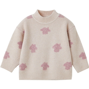 papa爬爬冬季宝宝毛衣男女宝柔软半边绒半高领针织衫上衣