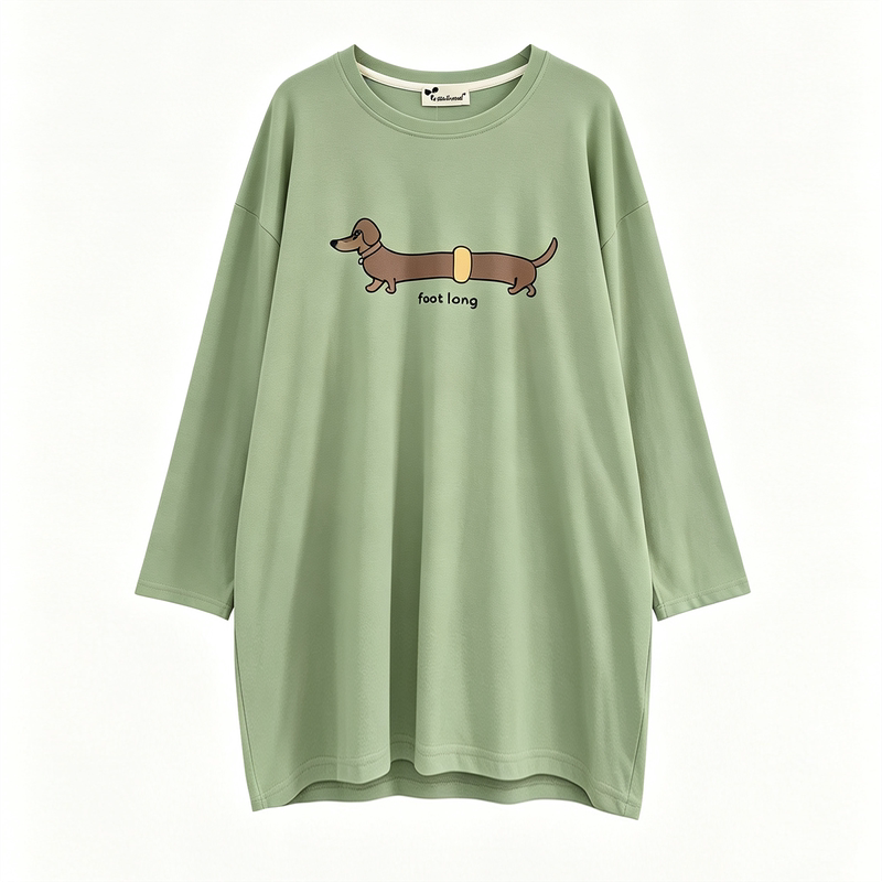 纯棉长款遮臀大码家居服女长袖