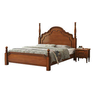 美式复古实木床主卧双人1.8大婚桃花心木佛山家具1.5米高箱储物床