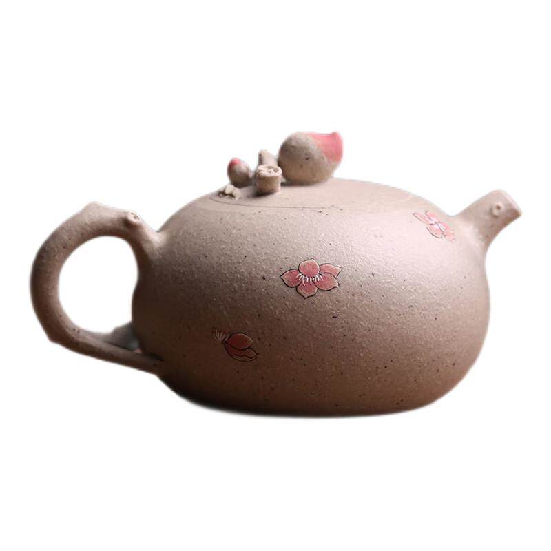宜兴紫砂仿生桃花寿桃手工小品壶