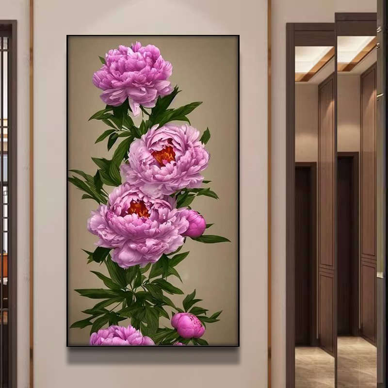 新中式牡丹花钻石画大幅玄关手工粘贴钻画水钻十字绣满钻花开富贵