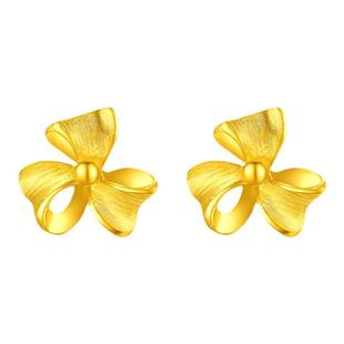 百泰黄金耳钉耳饰女足金999小花风车耳坠简约时尚新款潮金耳环