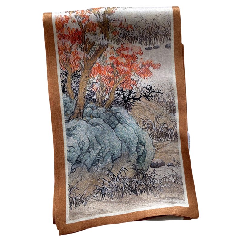 真丝印花飘带防晒披肩长条围巾