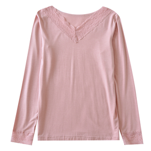 莫代尔秋衣女内穿打底衫薄款保暖内衣秋冬季蕾丝花边弹力修身线衣