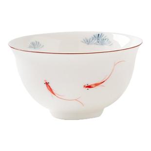 白瓷手绘小鱼主人杯单杯女功夫茶具茶杯单个品茗杯男陶瓷鱼戏对杯