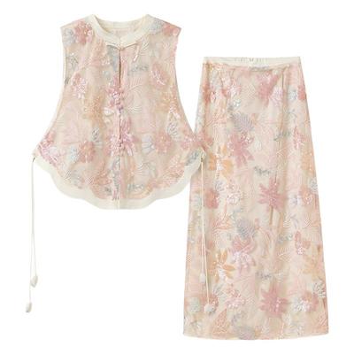 新中式国风重工刺绣马甲半裙套装