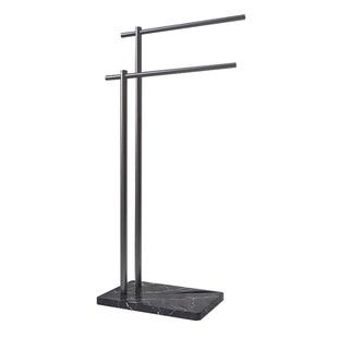 浴室落地置物架加高大理石毛巾架晾衣架实心毛巾杆浴缸双杆免打孔