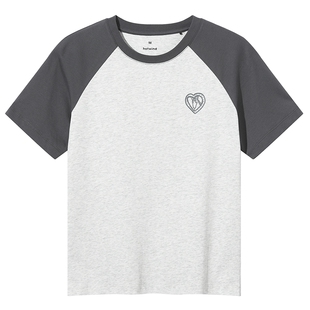 热风女士短袖T恤上衣2026年夏季新款爱心小马图案插肩袖短袖棉T恤