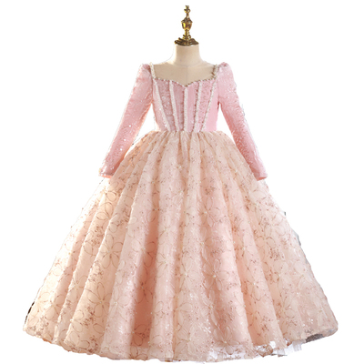 小女孩公主粉色重工礼服演出服