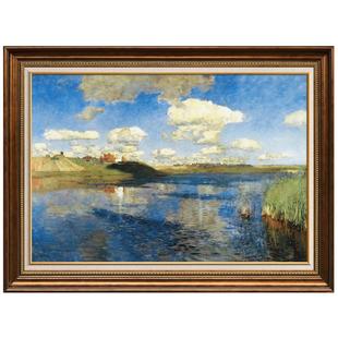 俄罗斯风景名画-列维坦-湖 客厅装饰画 壁炉油画 餐厅挂画 N128