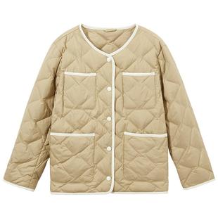 热风女士羽绒服小香风羽绒服冬季新款轻薄宽松千金风外套羽绒服