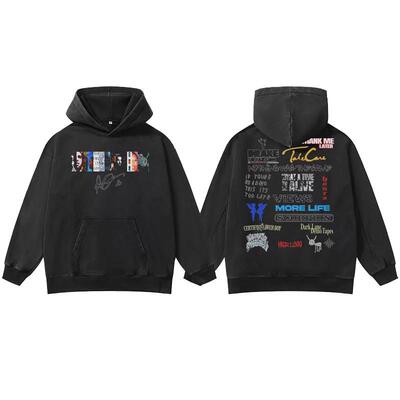 Drake数码直喷印花连帽卫衣男女美式复古潮牌vintage宽松重磅外套