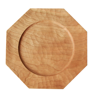 雨木｜日式 手作盘子 樱桃木正八角手工雕刻托盘餐盘西餐糕点盘子