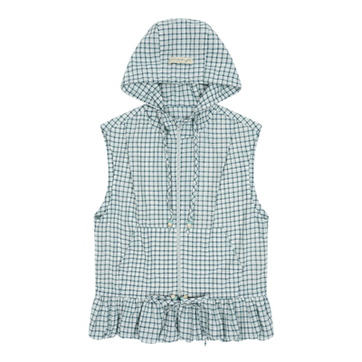 mostwanted 格纹花苞连帽无袖坎肩马甲少女感泡泡下摆甜美开衫