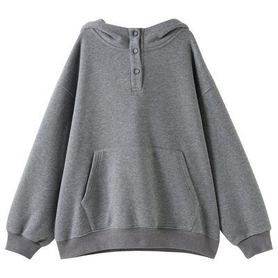 韩系后背印花加绒半开领连帽卫衣