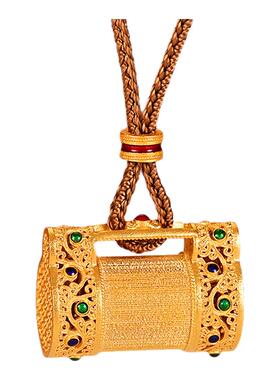 银千造 平安锁空心足银999描金珐琅彩吊坠毛衣链女款国风挂坠项链