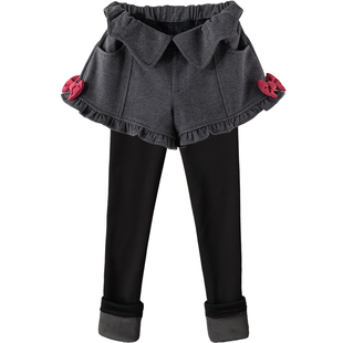 女童毛呢短裤假两件加绒加厚长裤裙裤儿童打底裤裙一体绒裤子冬装