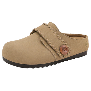 UBZ 防水内增高厚底勃肯半拖女2026春新款包头真皮懒人单鞋博肯鞋