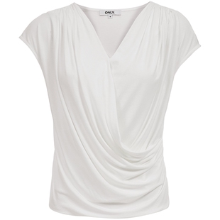 ONLY2026春季新款法式气质垂感深V领显瘦堆褶凉感舒适短袖T恤女