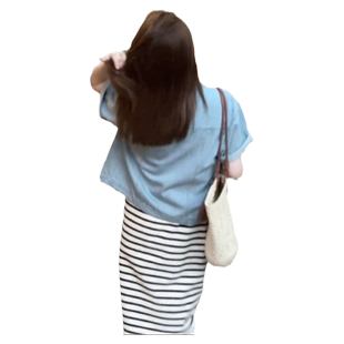 休闲薄款短袖牛仔衬衫外套女2026夏装新款时尚宽松设计感小众上衣