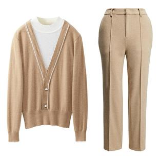 颜域高级感冬装搭配一整套2025新款女装针织衫裤子两件套休闲套装