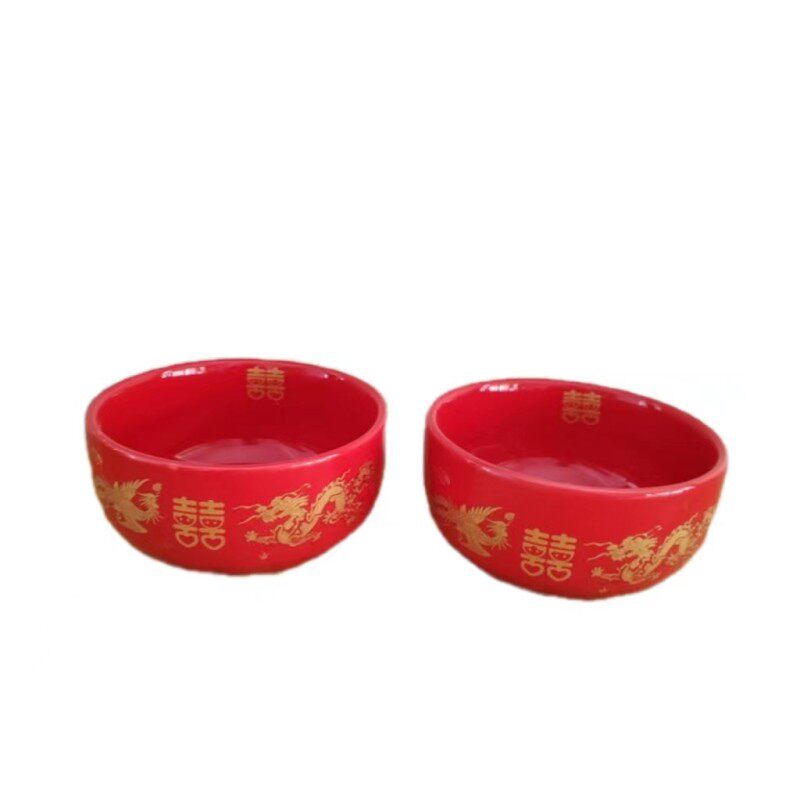 结婚陶瓷碗大红色龙凤喜字