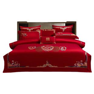 思辰家纺高端百子图婚庆四件套大红色全棉喜被结婚陪嫁用品十件套