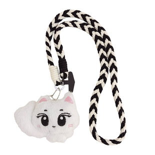 Clove 大拳头白猫咪卡通手机链条斜跨短款黑白编织包链男女钥匙扣