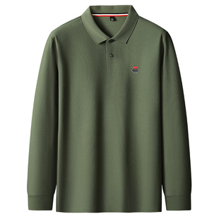 春秋新品加大码男式纯棉长袖POLO衫大号宽松弹力翻领丝光棉体恤衫