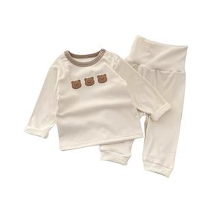 婴幼儿内搭套装秋冬季高腰护肚裤子小熊打底衫卡通印花家居服套装