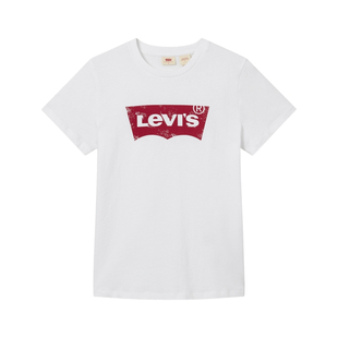 Levi's李维斯女士美式复古经典红LOGO休闲针织百搭印花短袖T恤