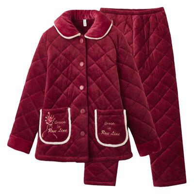 芬腾加厚珊瑚绒夹棉睡衣女士冬季