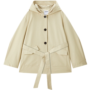 【商场同款】乐町韩系A版连帽风衣秋季新款质感挺阔外套C1BEF3420
