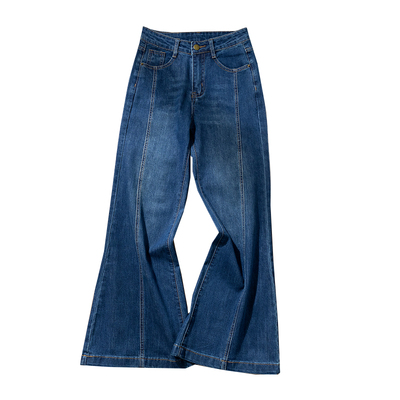 复古蓝拼接微喇阔腿牛仔裤女裤子